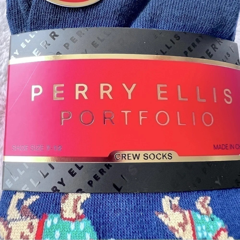 💚 NWT Perry Ellis men’s set of five crew socks shoe size 7-12